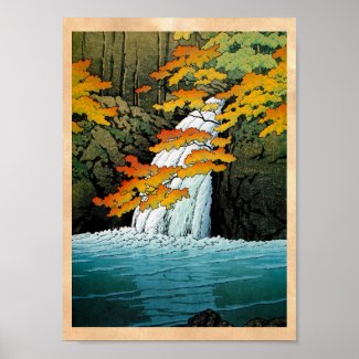 Cool oriental japanese Kawase Senju Waterfall art Print
