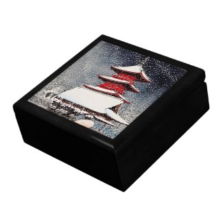 Cool oriental japanese Kawase winter scenery art Keepsake Box