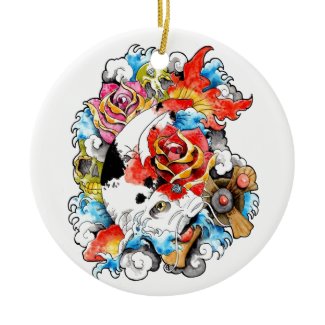 Cool Oriental Japanese Koi Carp Fish Flowers Christmas Ornaments