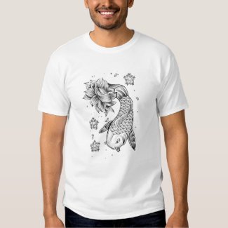 Cool Oriental Japanese Koi Carp Fish Lotus flower T-shirt