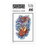 Cool Oriental Japanese Koi Carp purple Lotus Stamps