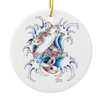 Cool Oriental Japanese Koi Carp Water tattoo Christmas Tree Ornaments