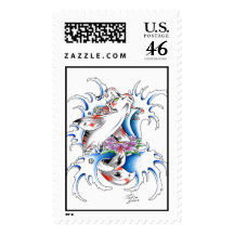 Cool Oriental Japanese Koi Carp Water tattoo Stamp