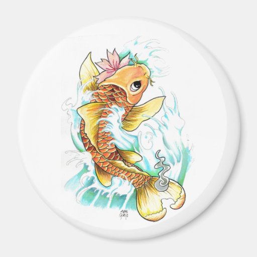 Cool Oriental Japanese Koi Gold Fish Carp Flower Fridge Magnet