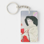 Cool oriental japanese old geisha lady art rectangular acrylic key chains