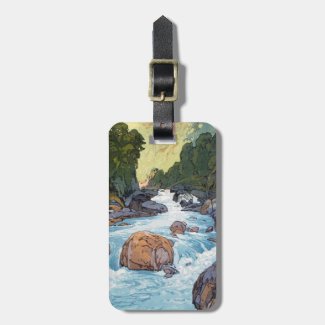 Cool oriental japanese raging forest river rocks travel bag tags