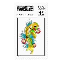 Cool oriental japanese rainbow koi carp fish stamp