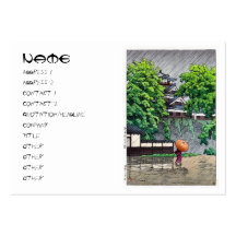 Cool oriental japanese rainy day village art business card templates