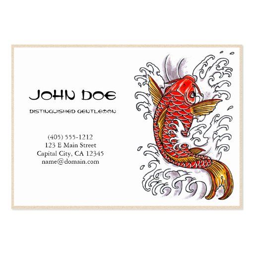 Cool oriental japanese red ink lucky koi fish business card template