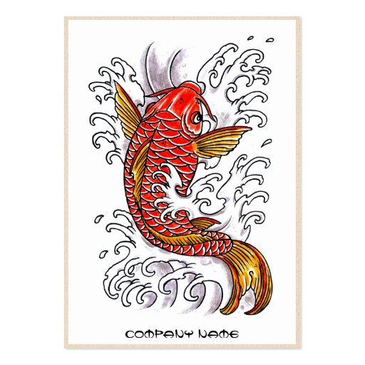 Cool oriental japanese red ink lucky koi fish business card template (back side)