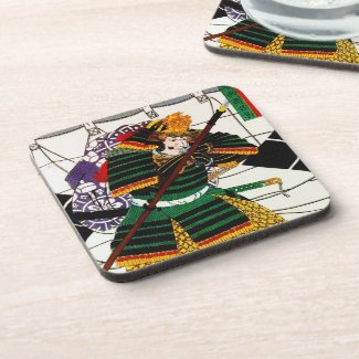 Cool oriental japanese Samurai General Warrior art Beverage Coasters