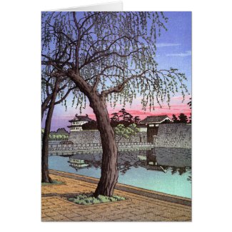 Cool oriental japanese sunset watercolour painting cards