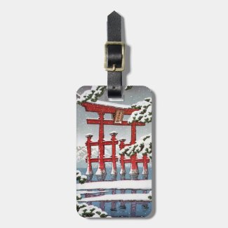Cool oriental japanese tori gate in snow water tag for luggage