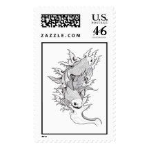Cool Oriental Japanese Twin Koi Carp Fish tattoo Postage Stamps