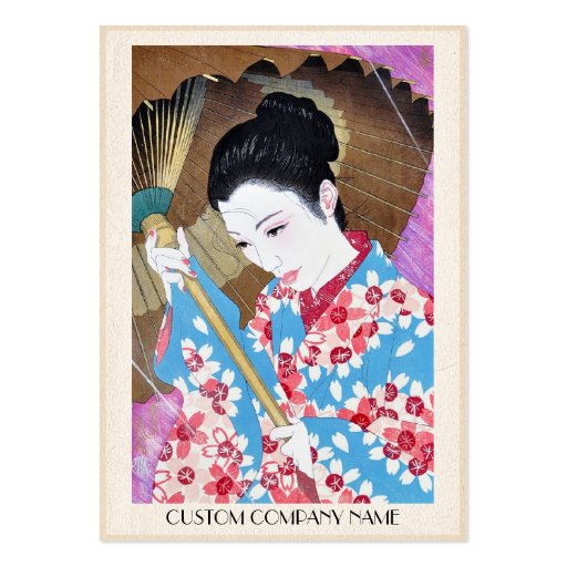 Cool oriental japanese vintage lady umbrella art business cards (back side)