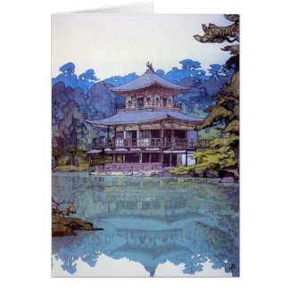 Cool oriental japanese watercolour temple painting card