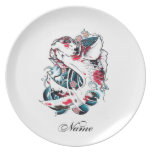 Cool Oriental Japanese White Koi Carp Fish tattoo Plate