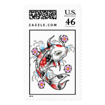 Cool Oriental Japanese White Koi Fish Carp tattoo Postage Stamp