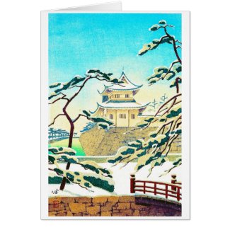 Cool oriental japanese winter castle sceneart greeting card