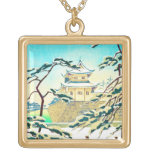 Cool oriental japanese winter castle sceneart necklace