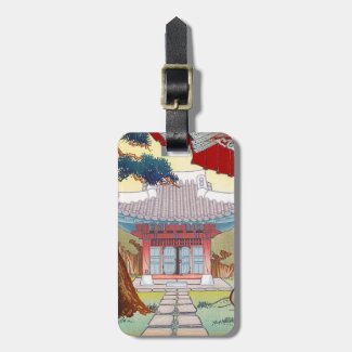 Cool oriental japanese woodblock print pagoda art bag tags