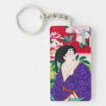 Cool oriental japanese woodprint geisha lady art acrylic key chain