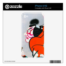 Cool oriental japanese woodprint kabuki samurai decal for iPhone 4