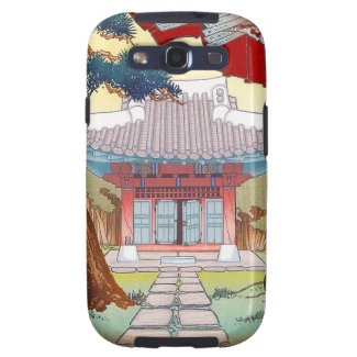 Cool oriental japanese woodprint pagoda art galaxy SIII cases