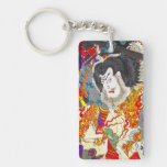 Cool oriental japanese woodprint samurai warrior acrylic key chains