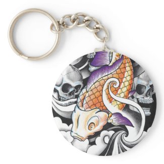 Cool Oriental Koi Carp Skull tattoo Keychains