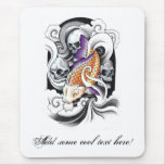 Cool Oriental Koi Carp Skull tattoo Mouse Pad