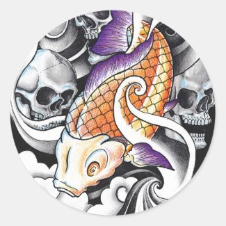 Cool Oriental Koi Carp Skull tattoo Stickers