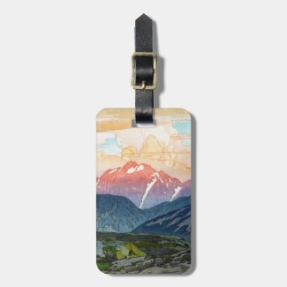 Cool oriental morning watercolor mountain scenery tags for luggage