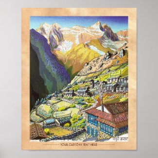Cool oriental Namche Bazar Nepal mountain art Posters