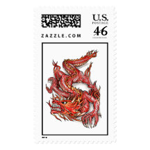 Cool Oriental Red Dragon Tattoo Postage Stamp