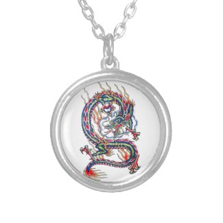 Cool Oriental Red Dragon with Orb tattoo Necklaces