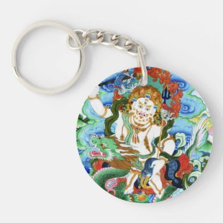 Cool oriental tibetan thangka god tattoo art round acrylic key chain