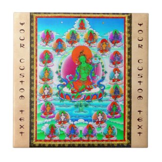 Cool oriental tibetan thangka Green Tara tattoo Ceramic Tile