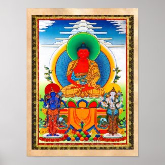 Cool oriental tibetan thangka Three Major Saints Poster