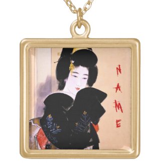 Cool oriental traditional japanese geisha lady art necklaces