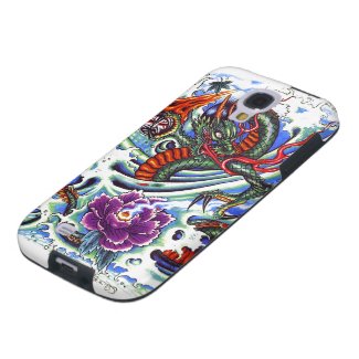 Cool Oriental Water Dragon Purple Lotus tattoo Samsung Galaxy S4 Covers