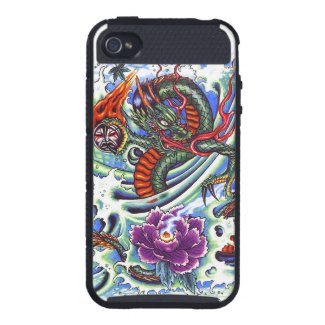 Cool Oriental Water Dragon Purple Lotus tattoo Cases For iPhone 4