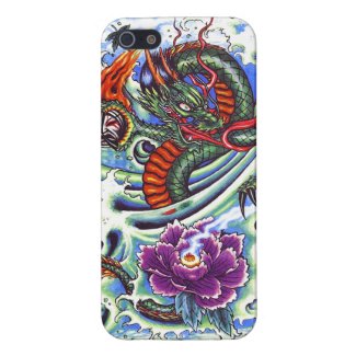 Cool Oriental Water Dragon Purple Lotus tattoo Covers For iPhone 5