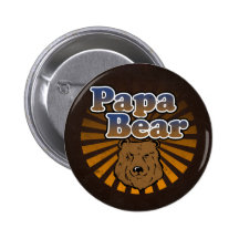 Cool Papa Bear, Brown/Blue/Gold Dad Gift Pinback Button