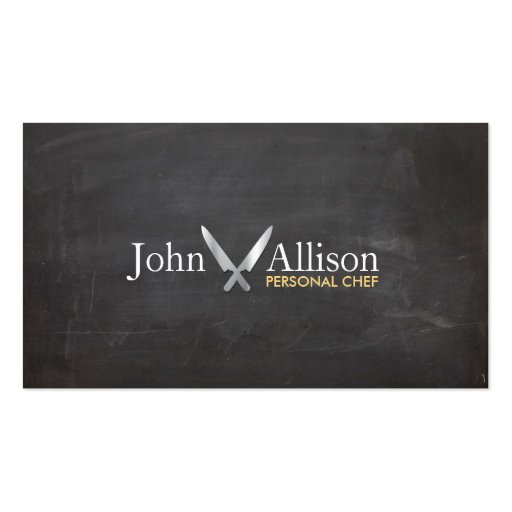 Cool, Personal Chef, Knife, Catering Chalkboard Business Cards (front side)