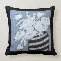 cool pillow with striped vase with white flowers pillows
