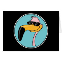 cool pink flamingo in sunglasses greeting card