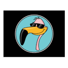 cool pink flamingo in sunglasses postcard