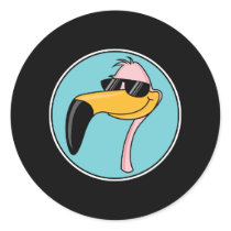 cool pink flamingo in sunglasses round sticker