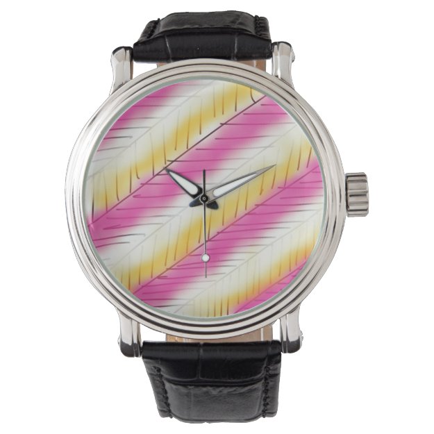 Cool Pink Yellow Modern Stripes Pattern Watch